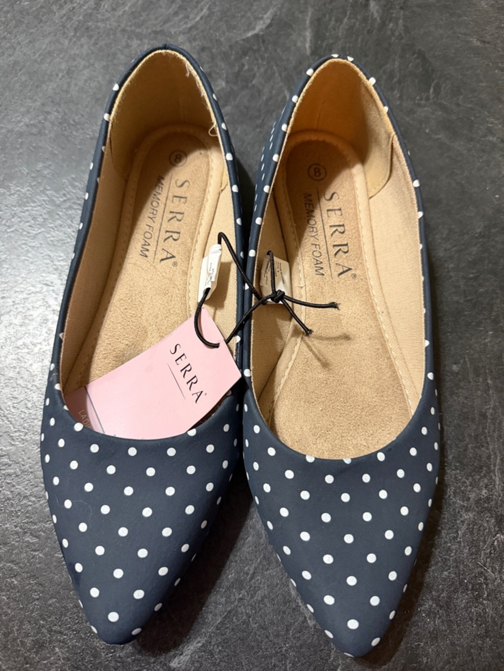 Serra Navy and White Polka Dot Pointed Toe Flats